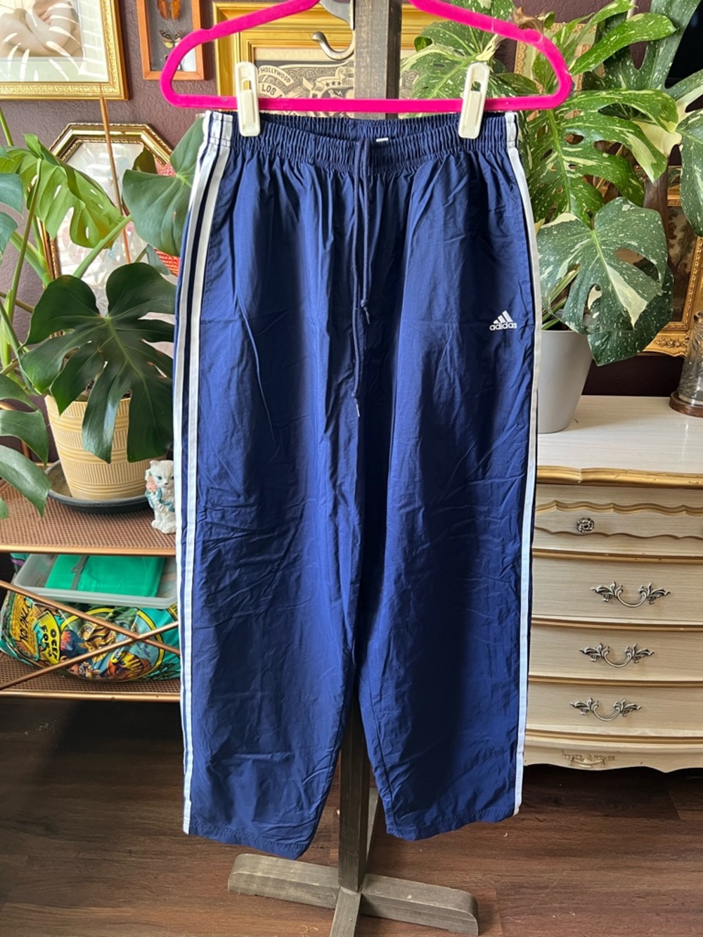 Y2K Adidas Navy 3 Stripe Track Pants Large